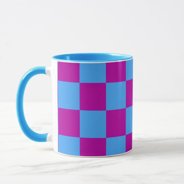 Purple Blue Checkered Check Pattern Mug (Left)