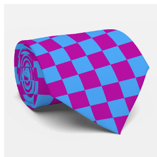 Purple Blue Checkered Check Pattern Neck Tie