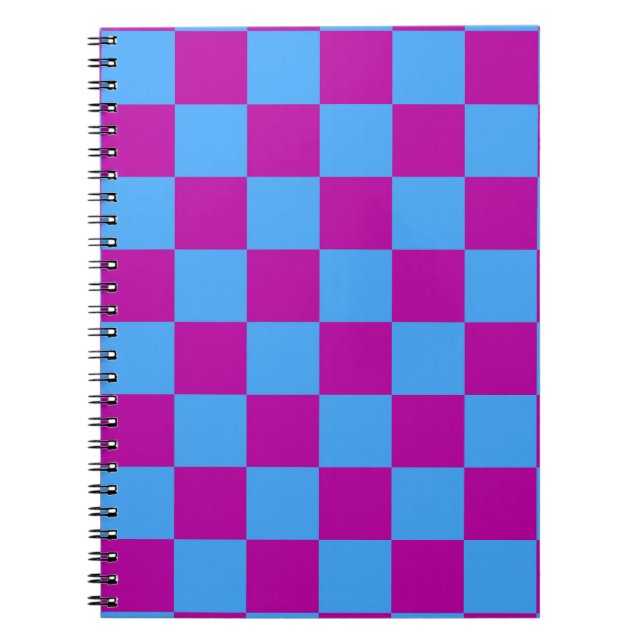 Purple Blue Checkered Check Pattern Notebook (Front)