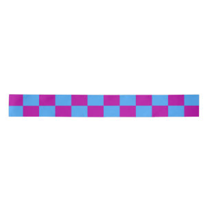 Purple Blue Checkered Check Pattern Satin Ribbon