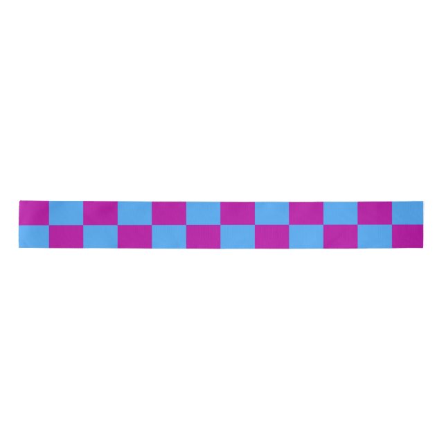 Purple Blue Checkered Check Pattern Satin Ribbon (Front)