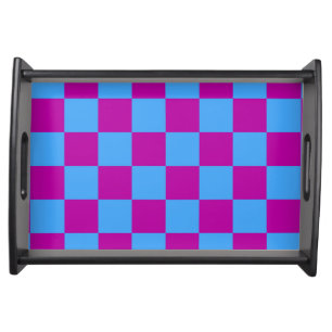 Purple Blue Checkered Check Pattern Serving Tray