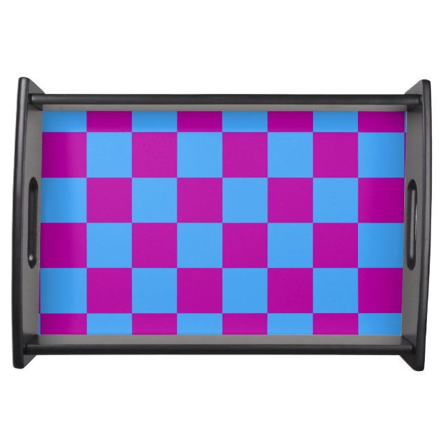 Purple Blue Checkered Check Pattern Serving Tray (Front)
