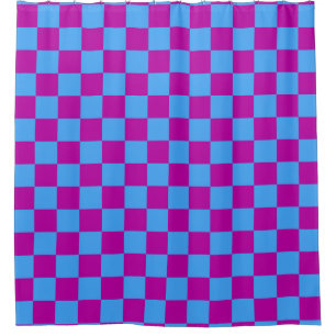 Purple Blue Checkered Check Pattern Shower Curtain