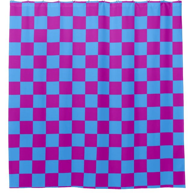 Purple Blue Checkered Check Pattern Shower Curtain (Front)