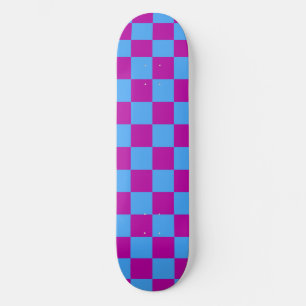 Purple Blue Checkered Check Pattern Skateboard