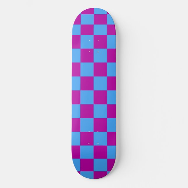 Purple Blue Checkered Check Pattern Skateboard (Front)