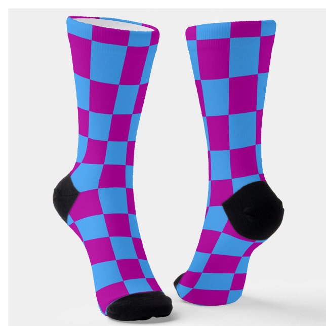 Purple Blue Checkered Check Pattern Socks (Creator Uploaded)
