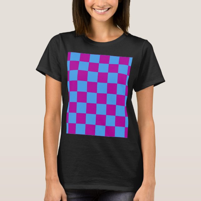 Purple Blue Checkered Check Pattern T-Shirt (Front)