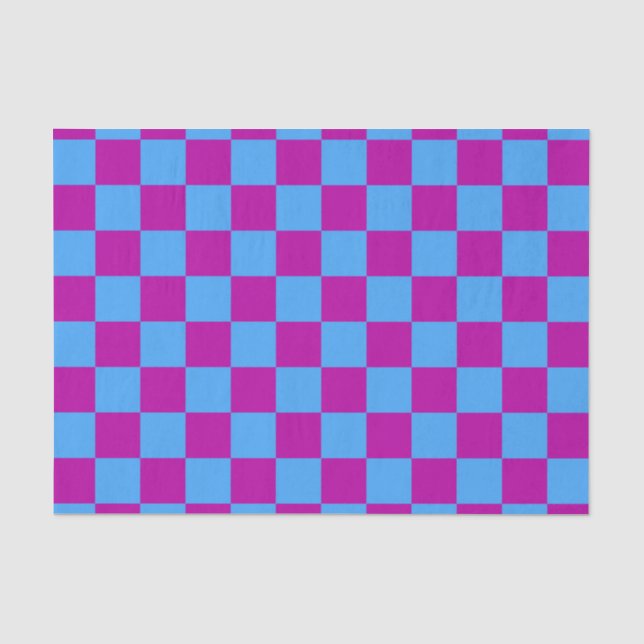 Purple Blue Checkered Check Pattern Tissue Paper (Front)