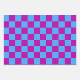 Purple Blue Checkered Check Pattern Wrapping Paper Sheets
