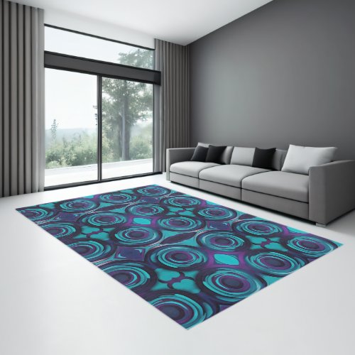 Purple Blue Circles Modern Geometric Pattern Rug