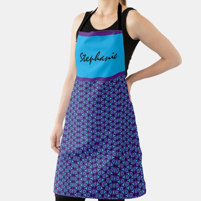 Purple Blue Circles & Triangles Geometric Pattern  Apron (Insitu)