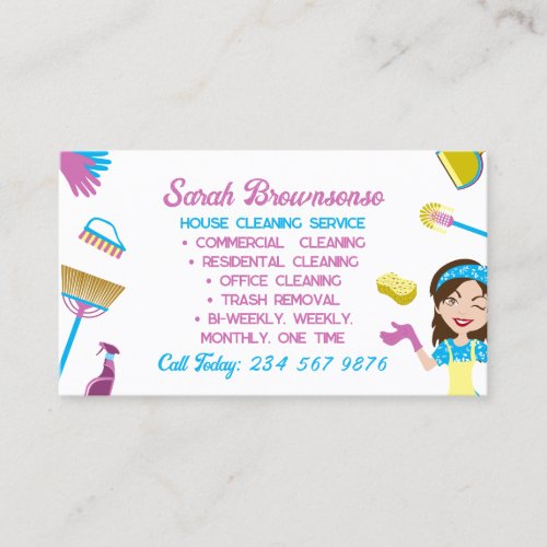 Purple Blue Clean Housekeeper cleaning Janitorial Business Card