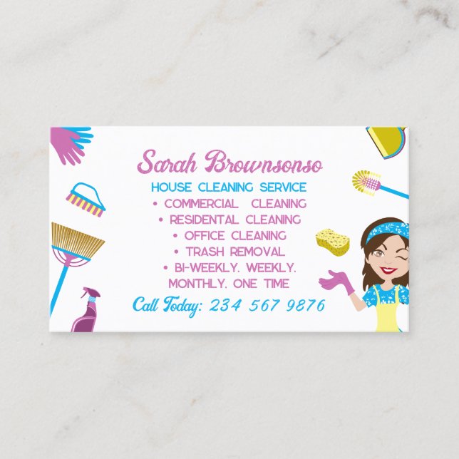 Purple Blue Clean Housekeeper cleaning Janitorial Business Card (Front)