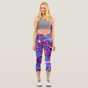 Purple, Blue Colorful Bubbles Abstract Modern Capri Leggings