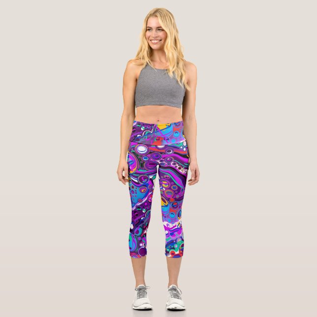Purple, Blue Colorful Bubbles Abstract Modern   Capri Leggings (Front)