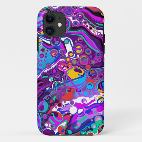 Purple Blue Colorful Bubbles Abstract Modern   iPhone 11 Case