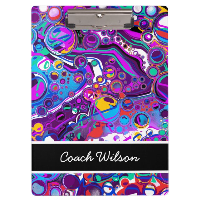 Purple, Blue Colorful Bubbles Abstract Modern   Clipboard (Front)