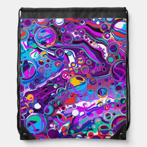 Purple Blue Colorful Bubbles Abstract Modern      Drawstring Bag
