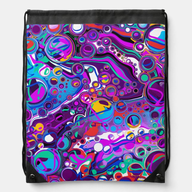 Purple, Blue Colorful Bubbles Abstract Modern      Drawstring Bag (Front)