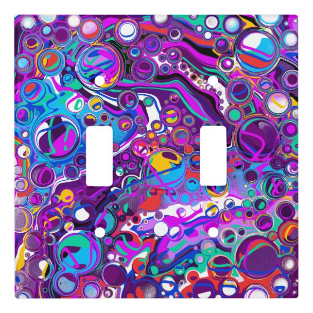 Purple, Blue Colorful Bubbles Abstract Modern  Light Switch Cover (Front)