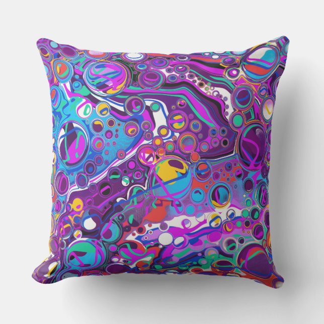 Purple, Blue Colorful Bubbles Abstract Modern   Outdoor Pillow (Front)