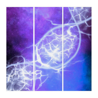 Purple Blue Cosmic DNA Strand Triptych