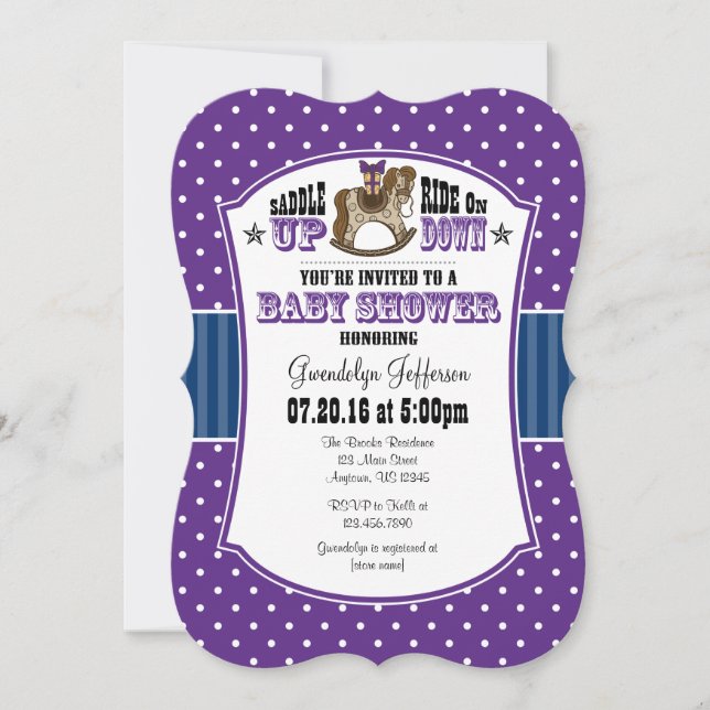 Purple Blue Cowboy Baby Shower Invitation (Front)