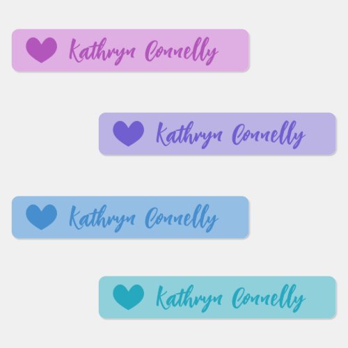 Purple Blue Cute Heart Pretty Script Labels