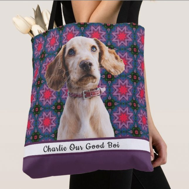Purple Blue Cute Photo Gift Dog Mom Grandma Lover Tote Bag (Creator Uploaded)