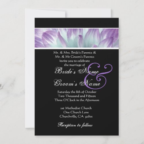 Purple Blue Dahlia Petals Wedding Invitation