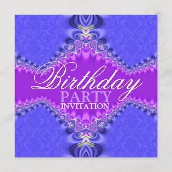 Purple & Blue Damask Birthday Party Invitation by Paperstation at Zazzle