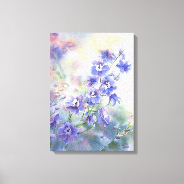 Purple Blue Delphinium Floral Print on Canvas (Front)