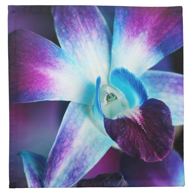 Purple & Blue Dendrobium Orchid Customized Orchids Napkin (Front)