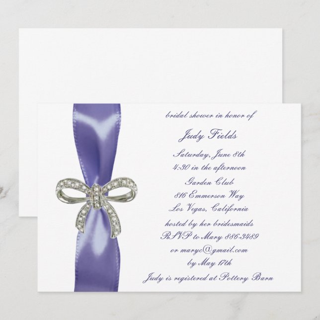 Purple Blue Diamond Bow Bridal Shower Invitation (Front/Back)