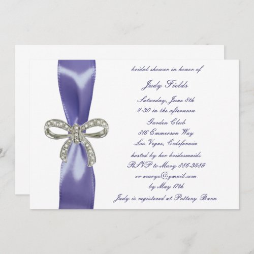 Purple Blue Diamond Bow Bridal Shower Invitation