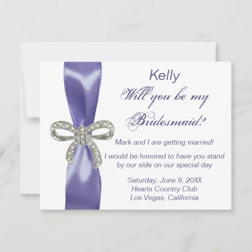 Purple Blue Diamond Bow Bridesmaid Card