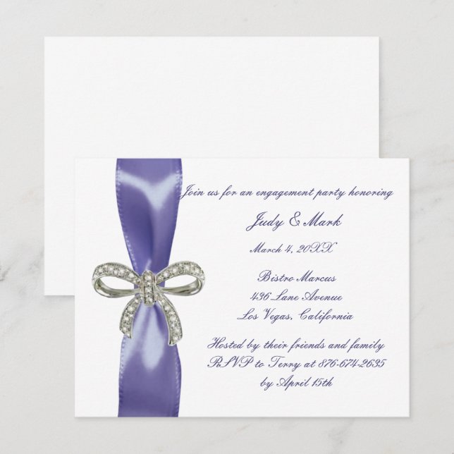 Purple Blue Diamond Bow Engagement Party Invitation (Front/Back)