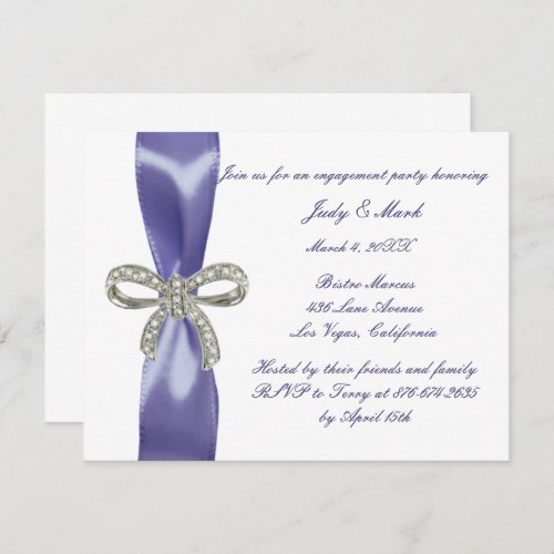 Purple Blue Diamond Bow Engagement Party Invitation