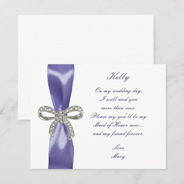Purple Blue Diamond Bow Maid Of Honor Card (Front/Back)