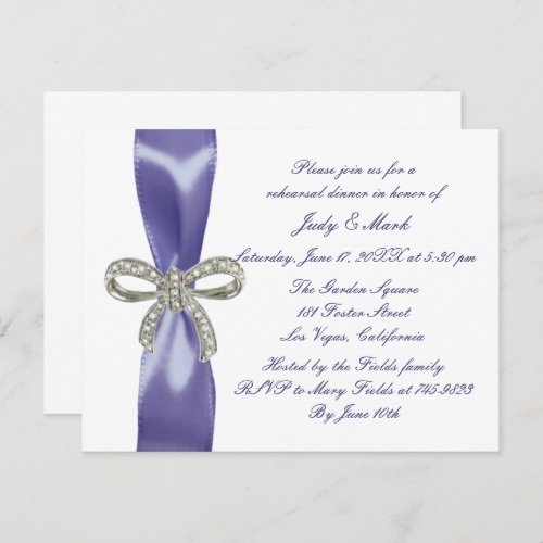 Purple Blue Diamond Bow Rehearsal Dinner Invitation