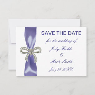 Purple Blue Diamond Bow Save The Date Card