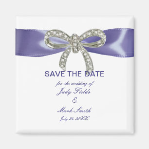 Purple Blue Diamond Bow Save The Date Magnet