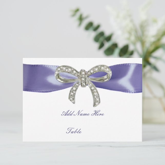 Purple Blue Diamond Bow Table Place Card (Standing Front)