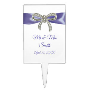 Purple Blue Diamond Bow Wedding Cake Topper