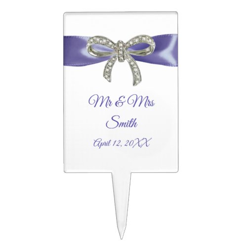 Purple Blue Diamond Bow Wedding Cake Topper