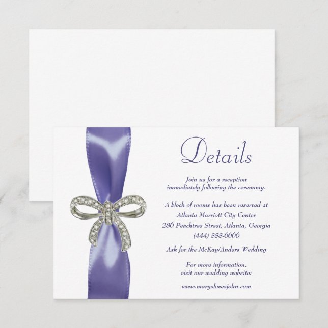Purple Blue Diamond Bow Wedding Details Enclosure Invitation (Front/Back)