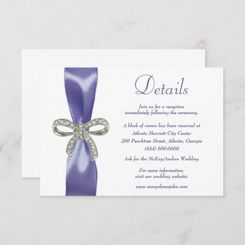 Purple Blue Diamond Bow Wedding Details Enclosure Invitation