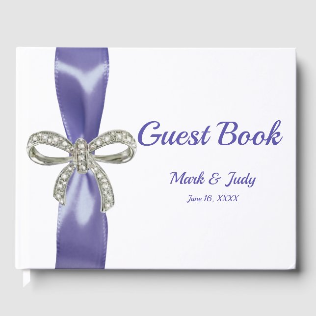 Purple Blue Diamond Bow Wedding Guestbook (Front)